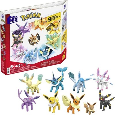 MEGA Pokemon Bauspielzeug Set Eevee Evolution Set (470 Teile) mit 9 Figuren