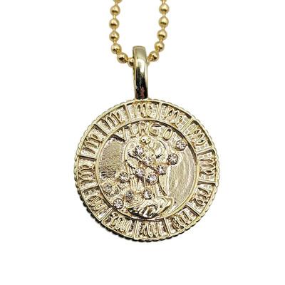 Melinda Maria Virgo Zodiac Medallion Necklace Goldtone 21'' Crystal Double Sided