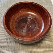 Dark Brown Wooden Bowl with Spiral Pattern, Deep, Handcrafted, Collectible