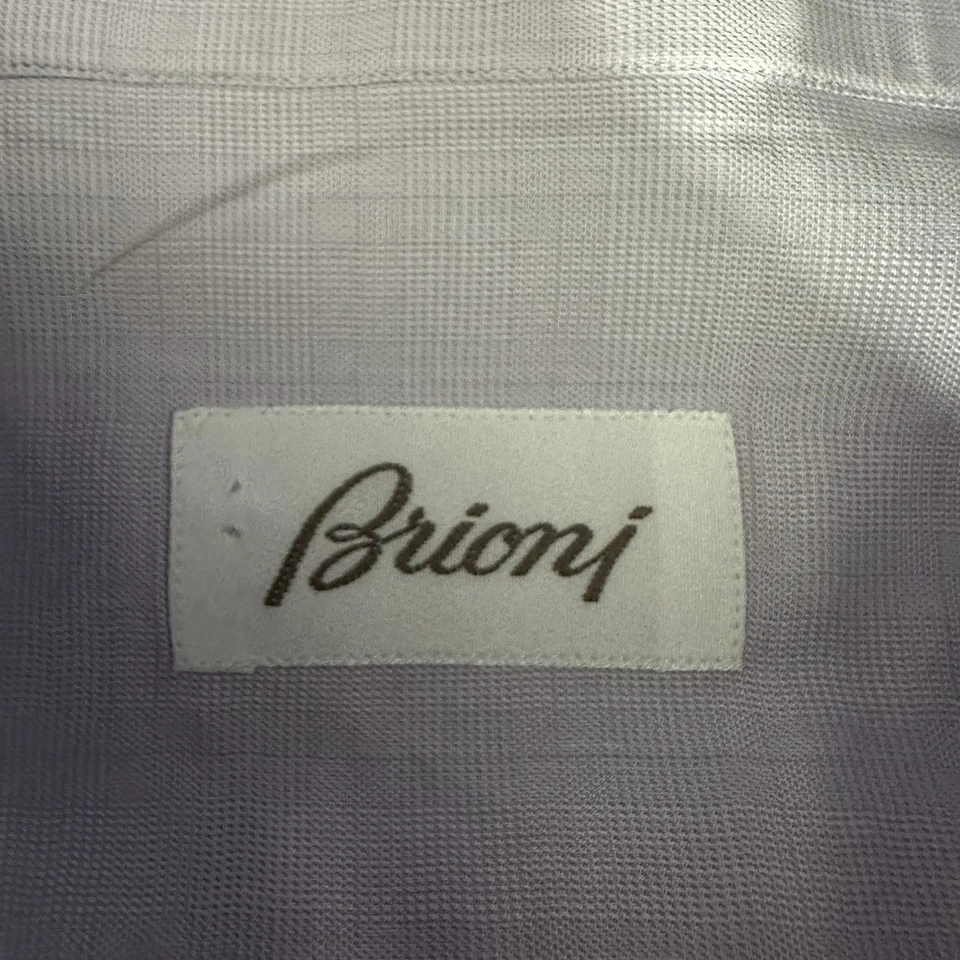 Brioni Purple Glen Plaid Button Up Dress Shirt Italy Made Men 17.5 44 Read - Image 4 of 4
