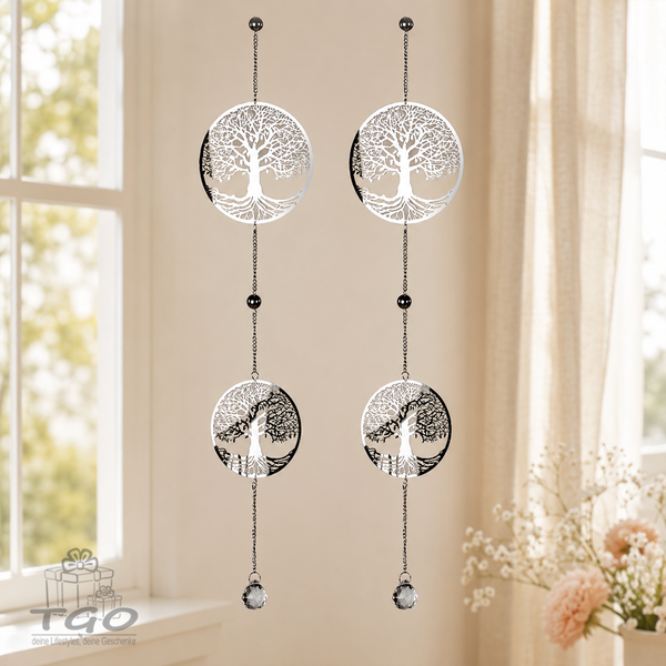 Formano Fensterdeko 2Er- Set Lebensbaum Aus Edelstahl ,Glaskugeln -511539-image