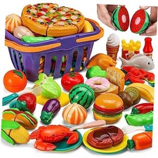 42 Items 87 Pcs Cutting Play Kitchen Set for Kids, Pretend Cooking Fruit