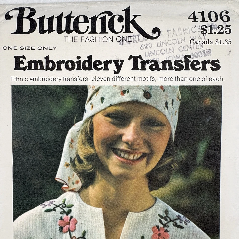 Butterick 4106 11 Ethnic Embroidery Transfers Pattern UC FF NIP VTG OOP 1970s - Image 4 of 4