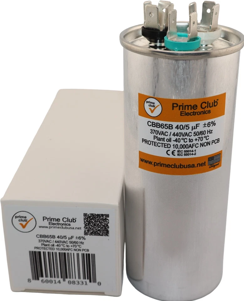 40+5 uF ±6% 370V/440VAC Dual Round Capacitor Carrier Lennox Goodman Genteq Trane - Image 3 of 4