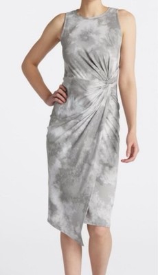 NWT Women's Nine Britton Gray White Tie-Dye Brushed Knit Midi Dress S
