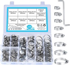 101x Assorted Stainless Steel Hose Clamp Kit With No Driver Jubilee Clips Set UK