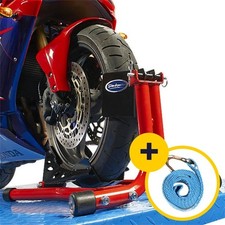 Datona  Motorradwippe 16-19 Zoll + Spanngurtset rot f&uuml;r Transport Winterlagerung