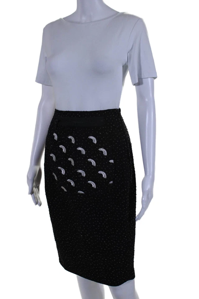 Minifalda negra con cierre de gancho texturizada línea A de ceremonia de apertura para mujer talla S Foto 2 de 4