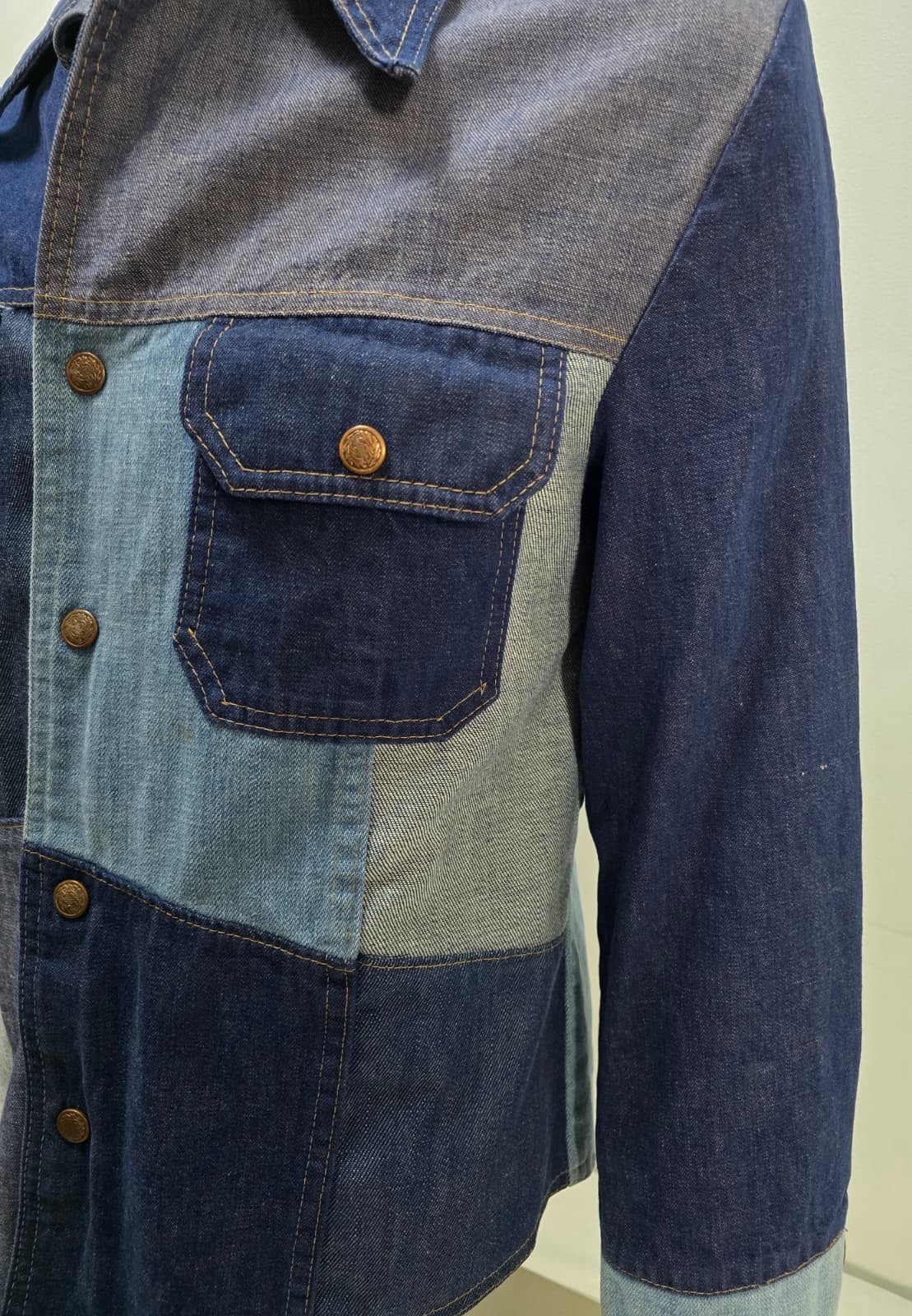 Patchwork Denim Jacket Chore Coat Blue Indigo No … - image 8