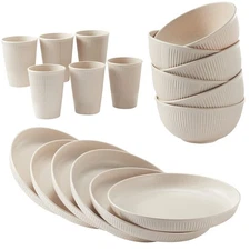 18pcs Wheat Straw Dinnerware Sets Unbreakable Reusable Dinnerware Set Kitchen...
