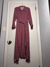 Red patterned medium length shirt-dress Size M Viscose-Rayon Good condition 