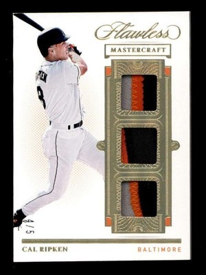 CAL RIPKEN 2021 PANINI FLAWLESS MASTERCRAFT GOLD TRIPLE JERSEY PATCH #4/5 T7182