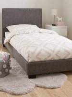 Riley Fabric Single Bed Frame Dark Grey Upholstered Headboard Bedroom