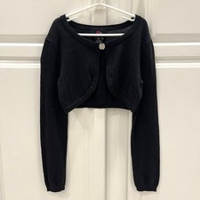 IZ Byer Girls L 14 Cropped Cardigan Black Metallic Shimmer Rhinestone Clasp