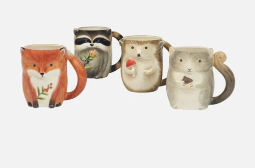 New in Box Certified International Woodland Critters 16 oz. 3-D Mugs Set of 4.