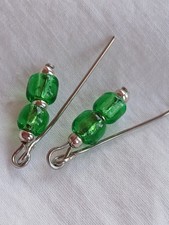 Doll Earrings Tiny 7mm Green Glass Beads Jewellery Antique Jumeau Bisque 