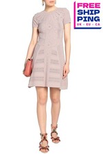 RRP€3730 VALENTINO Mini Flare Dress Size S Openwork Crew Neck Made in Italy