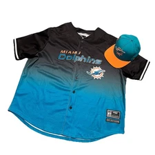 Pro Standard NFL Miami Dolphins Team Mesh Button Down Men's Jersey 3X W/Hat NWOT