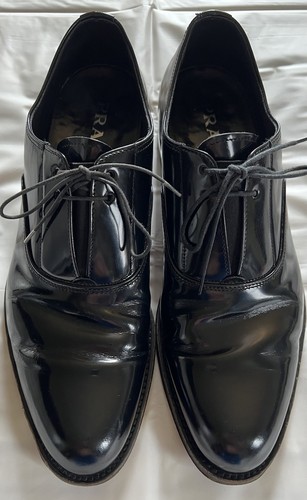 Prada Men’s Patent Leather Derby Dress Shoes UK 7.5 US 8.5 Black Formal Oxford