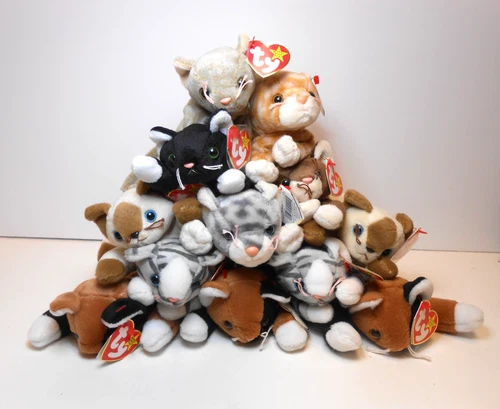 Vtg Lot of 12 Cat Beanie Babies Tags Attached