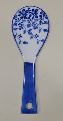 Japanese Rice Paddle Kutami Ware Porcelain Shamoji Blue Somatsuke c1980s Paddle