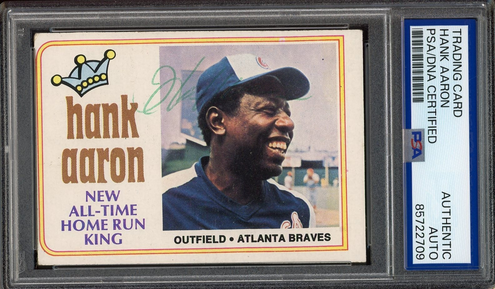 Hank Aaron Autographed 1974 Topps Card #1 Atlanta Braves HOF Signed Auto PSA DNA