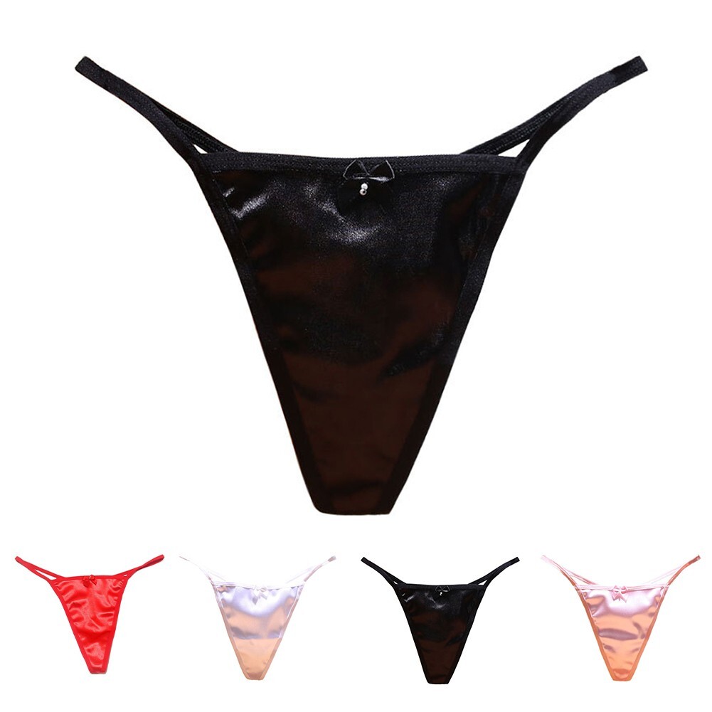 Female Gstring Thong Satin Seamless Underwear Low Waist TBack Panties White