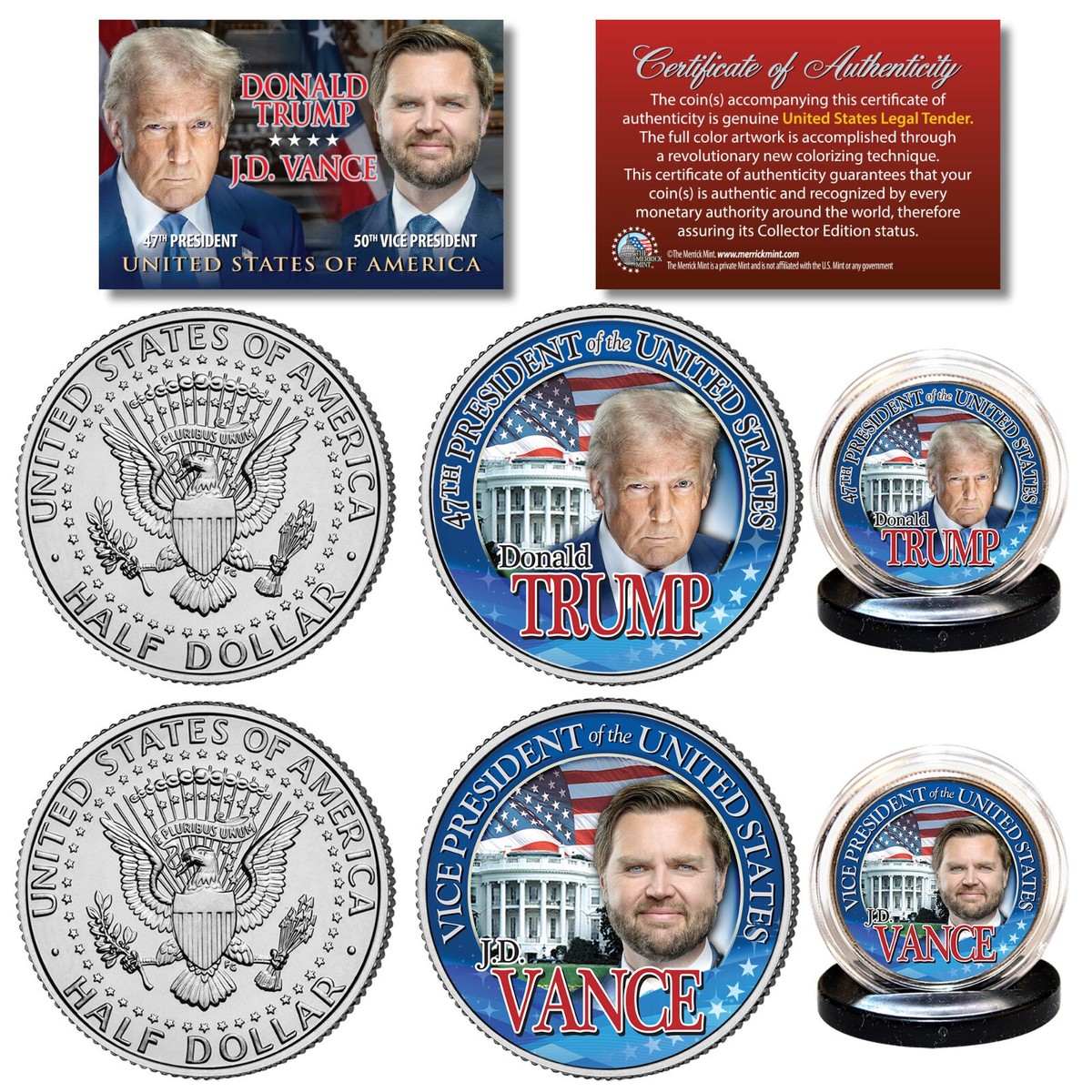 DONALD TRUMP & J.D. VANCE 47th President Official U.S JFK Half