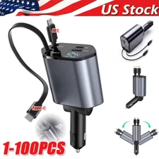 Retractable Car Charger 4in1 Fast Car Phone 16 Charger 120W USB Type C Cable lot