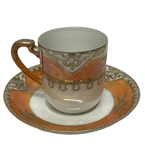 Vintage Noritake Japanese Coffee Set Porcelain Gold & Orange Hand Painted 1950/6 - Picture 15 of 19