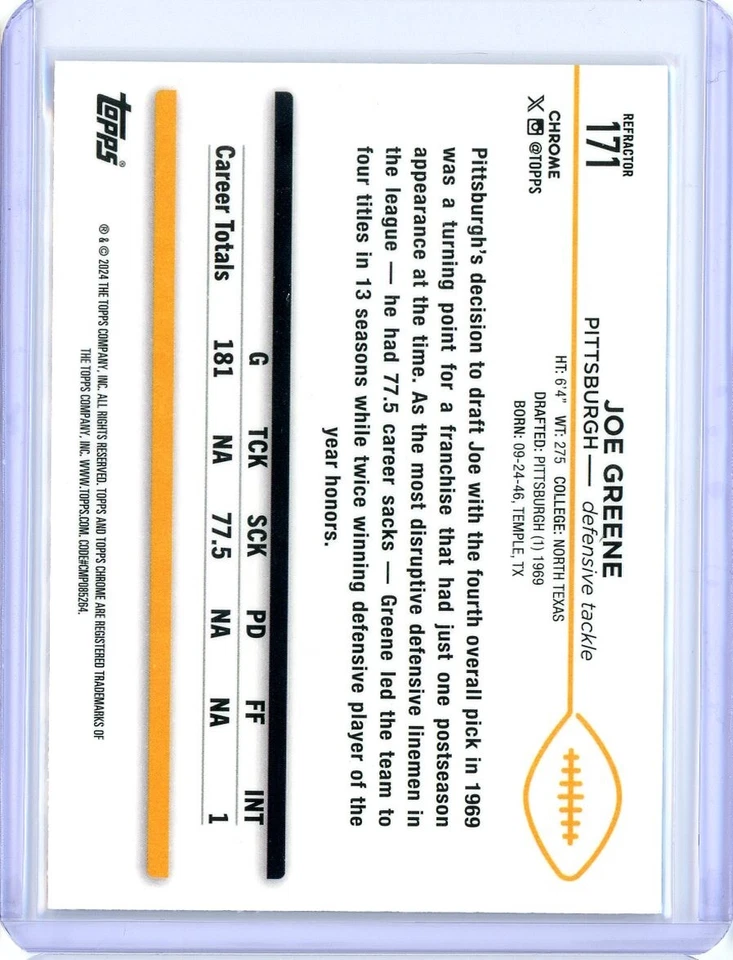 2024 Topps Chrome #171 Joe Greene Refractor - Image 2 of 2