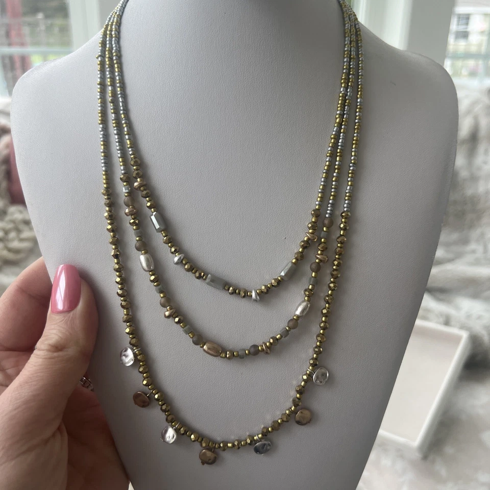 NWT In Box Park Lane Knight Necklace Statement BEADED 3 Layer Detail Ret: $110