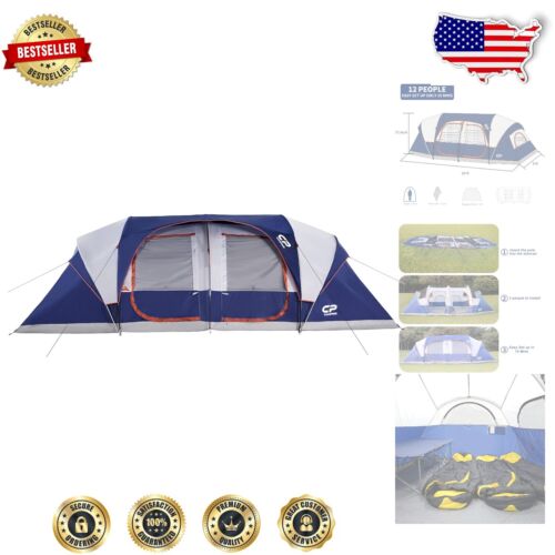 Weather-Resistant 12-Person Camping Tent with Easy Setup and 6 Mesh Windows
