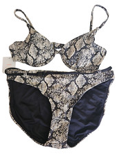 Andie Swim Medium The Sicily Top  Riviera Belted Bikini Bottom Snake Print NEW