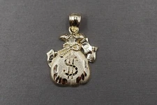 10K Solid Yellow Gold 1.2" Diamond Cut Money Bag  Charm Pendant.