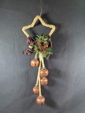 Christmas House Brown Jingle Bells Door Knob Hanger Burlap Star Mistletoe 14  L