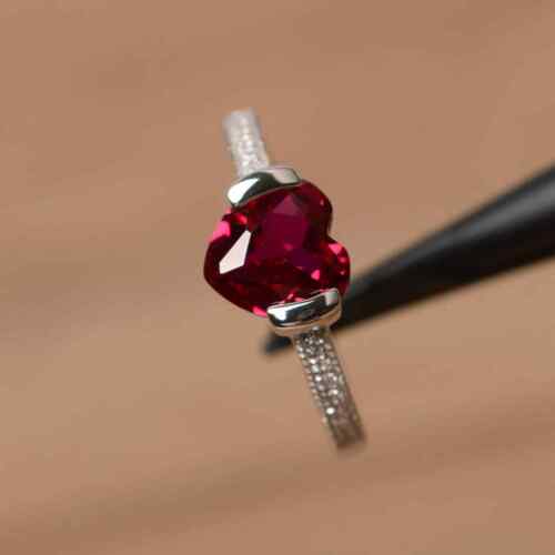 Certyfikowany naturalny czerwony rubin 925 srebro sterling ręcznie robiony pierścionek prezent dla - Zdjęcie 1 z 4