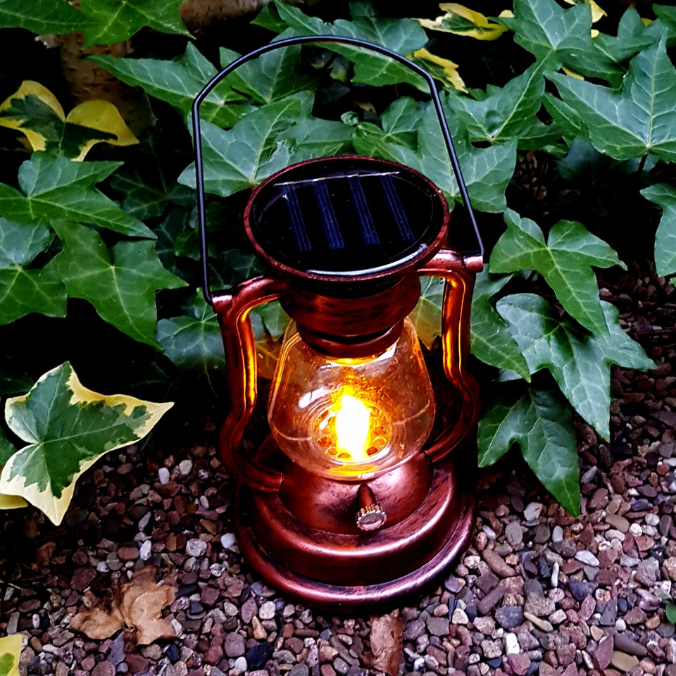 LED Vintage Solarlaterne mit LED Kerze Akku Gartenlaterne Laterne Solarglas - Bild 3 von 4