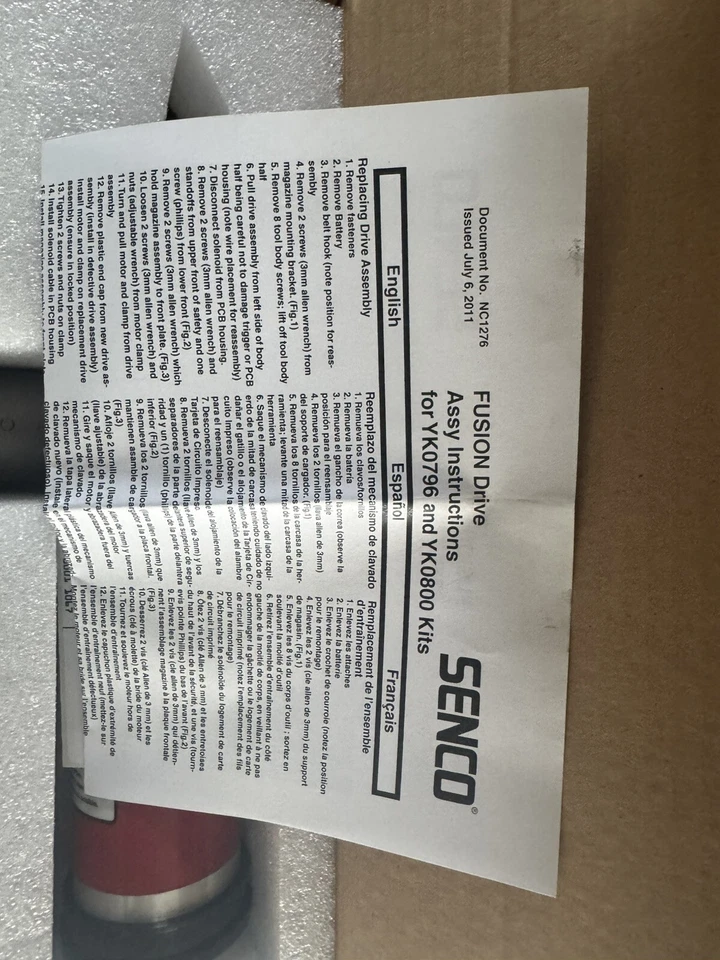 SENCO YK0796 18ga Fusion Replacement Drive Assembly (Fits US FN55AX) — 第 2/3 张图片