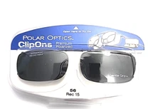 Polar Optics Clip On Premium Polarized Gray Sunglasses With Case 56 Rec 15 New