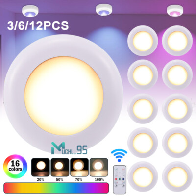 6/12 PCS Kitchen Under Cabinet LED Puck Light Closet Shelf Counter with Remote