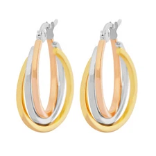 Edforce Women's 3 Tone Plated Overlapping Triple Hoop Earrings