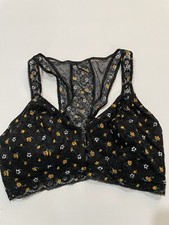 No Boundaries Women  s XL Black Lace Colorful Wireless Bralette Floral Design