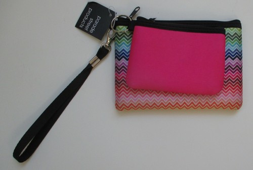 M4 2 pc WRISTLET PURSE coin holder nwt neoprene rainbow pink zigzag - Picture 8 of 8
