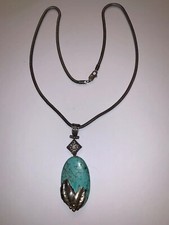 Vintage Lg Turquoise Oval Stone FANCY Pendant STERLING SILVER 23 Snake Necklace