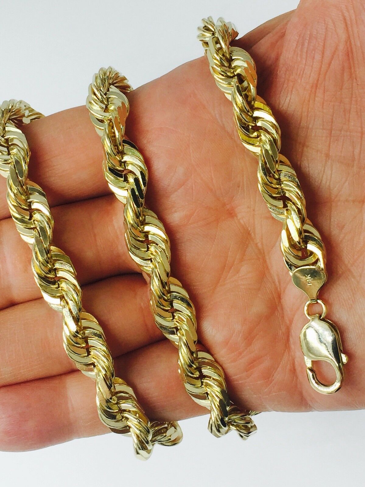 18k Solid Yellow Gold Diamond Cut ROPE Link Chain/Necklace 24 9.5MM 210