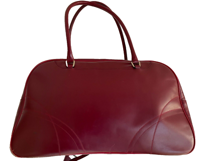 PRADA 2000 Cherry Red Leather Bowling Bag Logo Lock Handbag