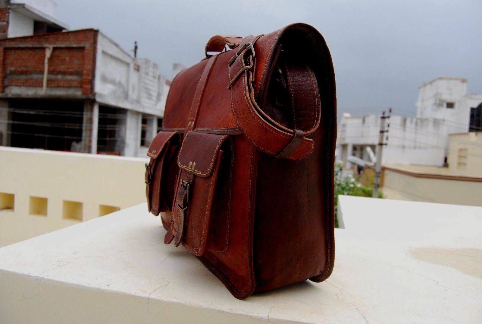 Leather Briefcase laptop Bag Rajasthani Indian leather bag for 15