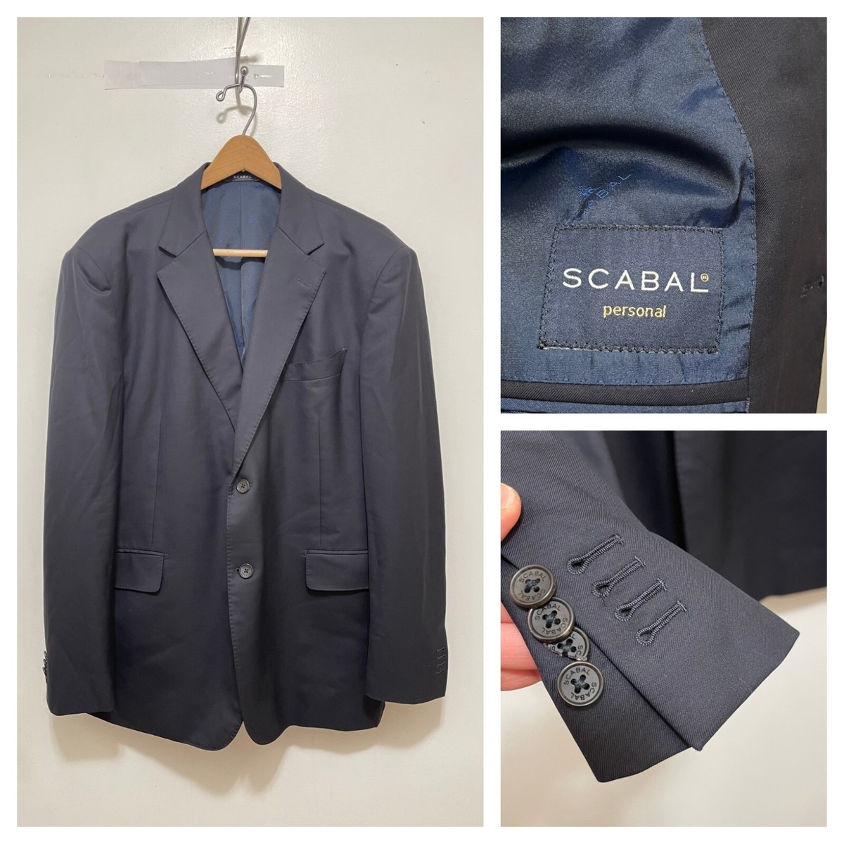 BESPOKE SCABAL Solid Navy Blue Wool Sportscoat Blazer Surgical 