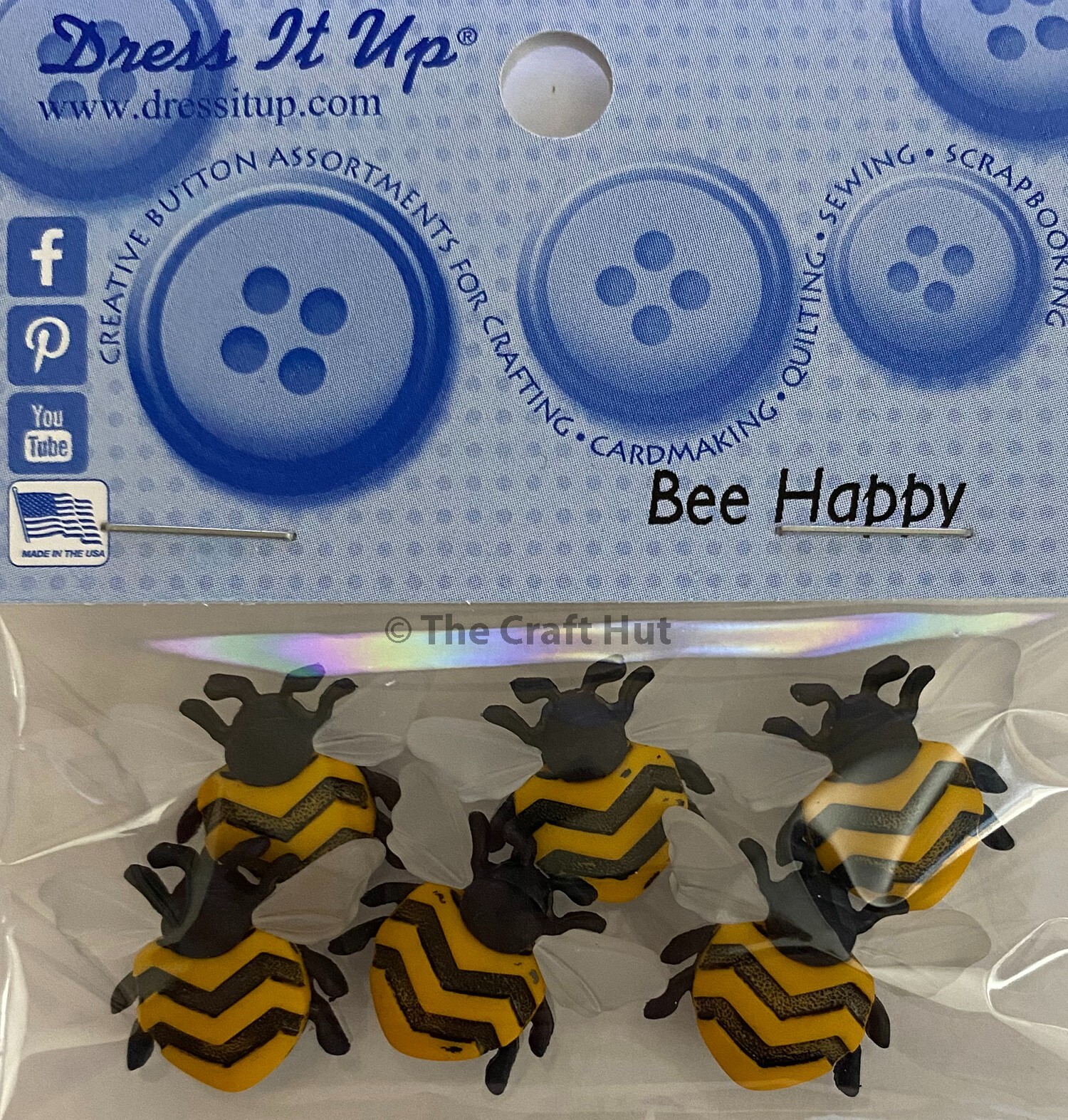 Dress It Up 6 Novelty Shank Buttons Bees Bee Happy Buzzing Sew Craft New